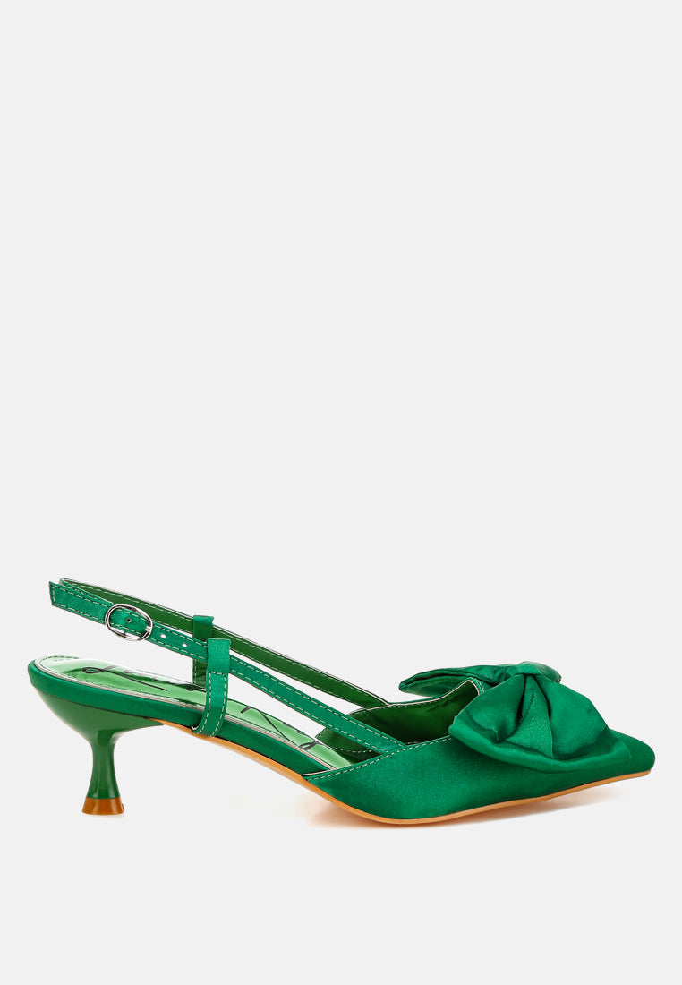 women satin bow slingback sandals#color_green