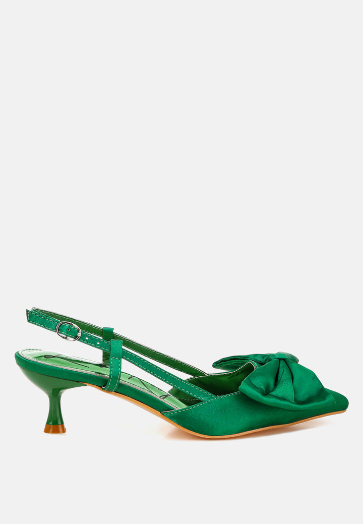 women satin bow slingback sandals#color_green