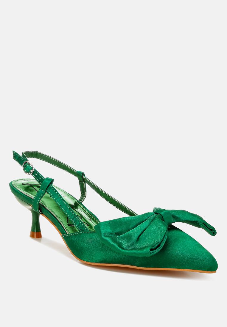 women satin bow slingback sandals#color_green