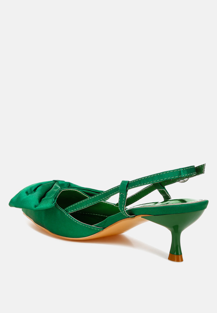 women satin bow slingback sandals#color_green
