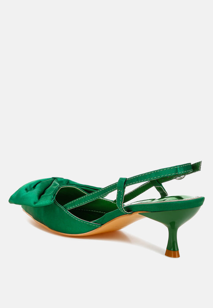 women satin bow slingback sandals#color_green