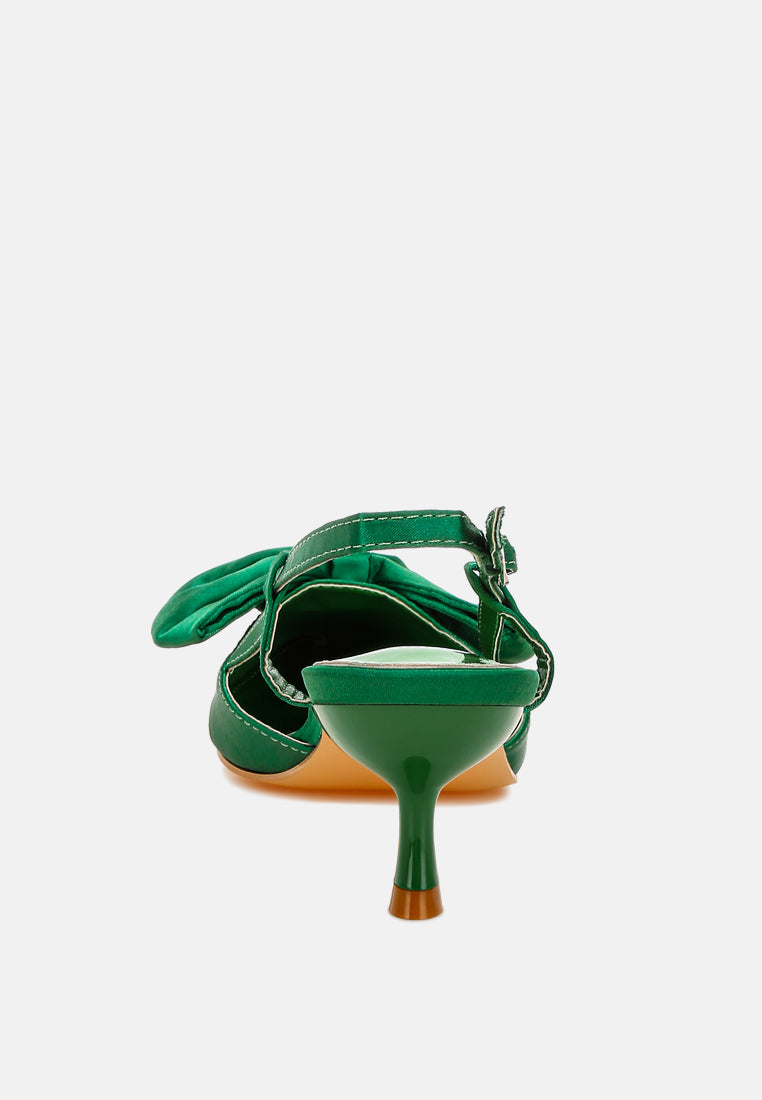women satin bow slingback sandals#color_green