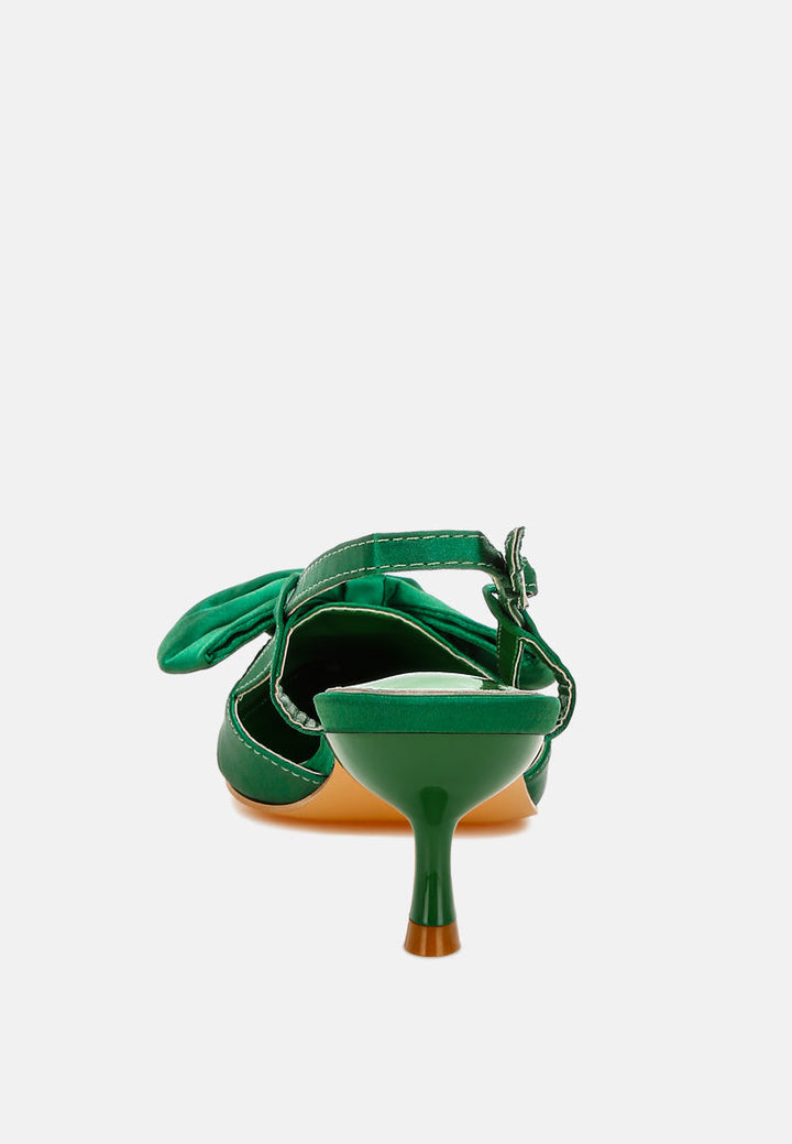 women satin bow slingback sandals#color_green