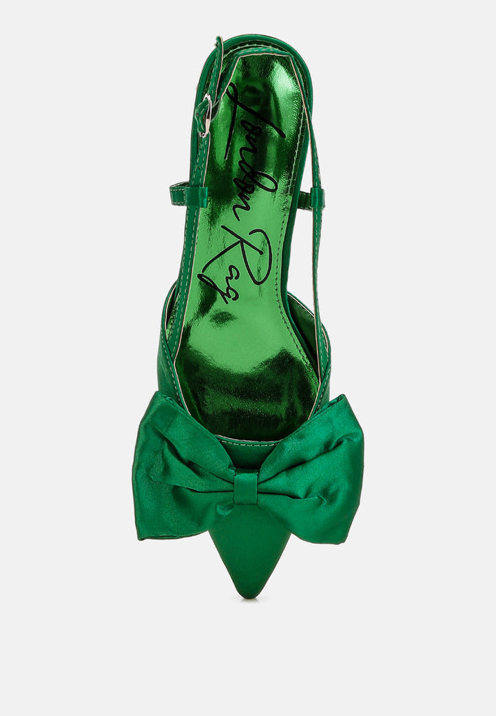women satin bow slingback sandals#color_green