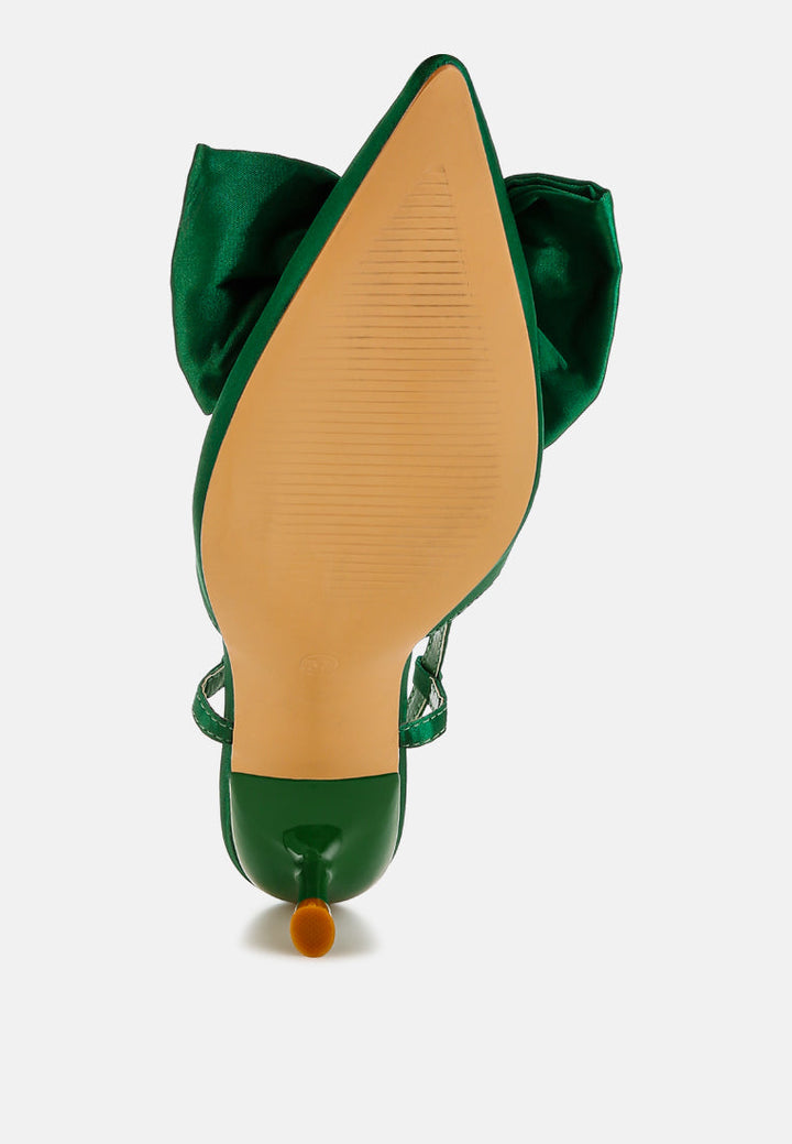 women satin bow slingback sandals#color_green