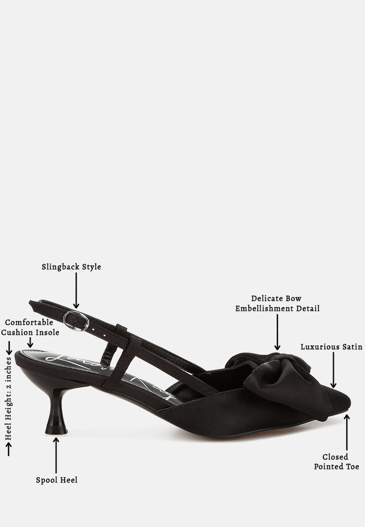women satin bow slingback sandals#color_black