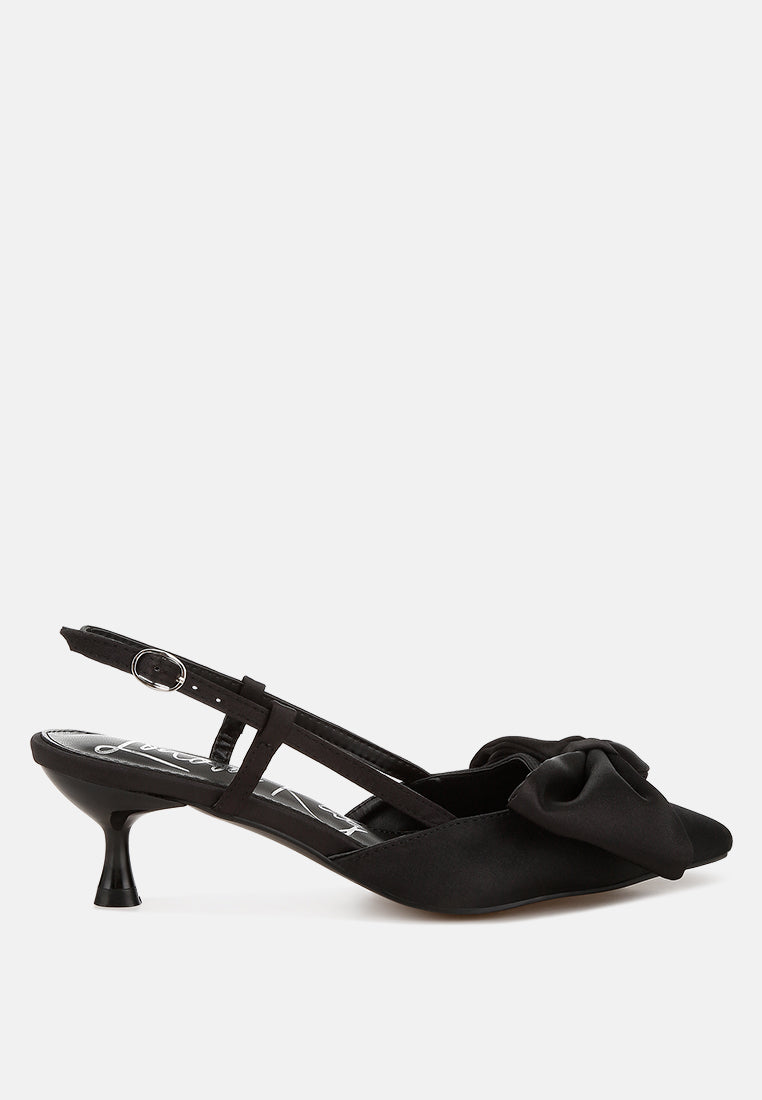 women satin bow slingback sandals#color_black