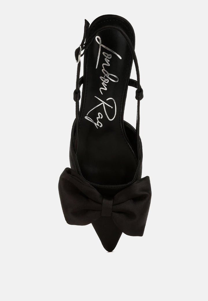 women satin bow slingback sandals#color_black