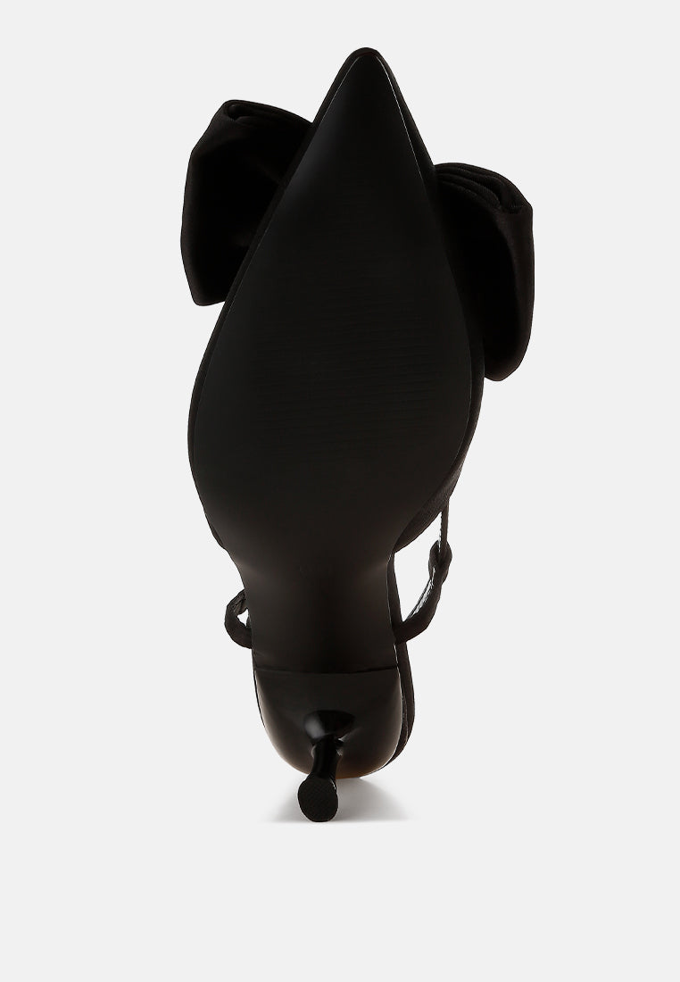 women satin bow slingback sandals#color_black