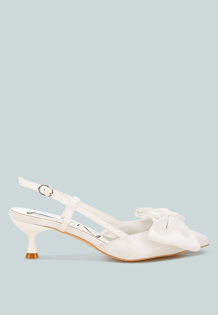 women satin bow slingback sandals#color_white