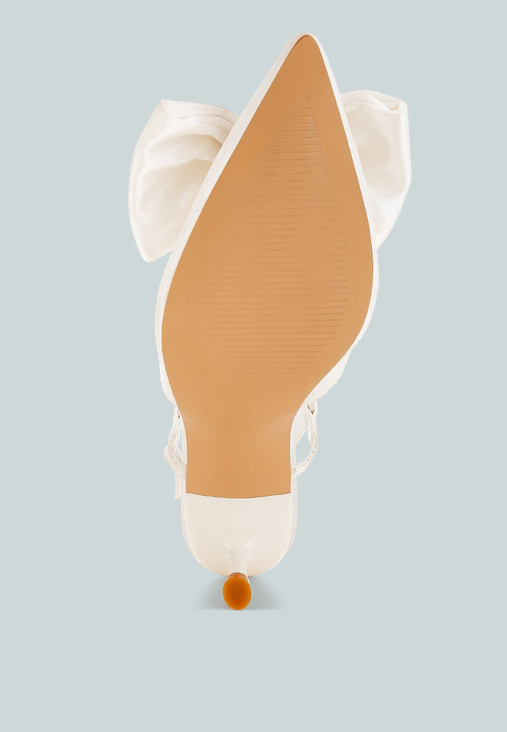women satin bow slingback sandals#color_white