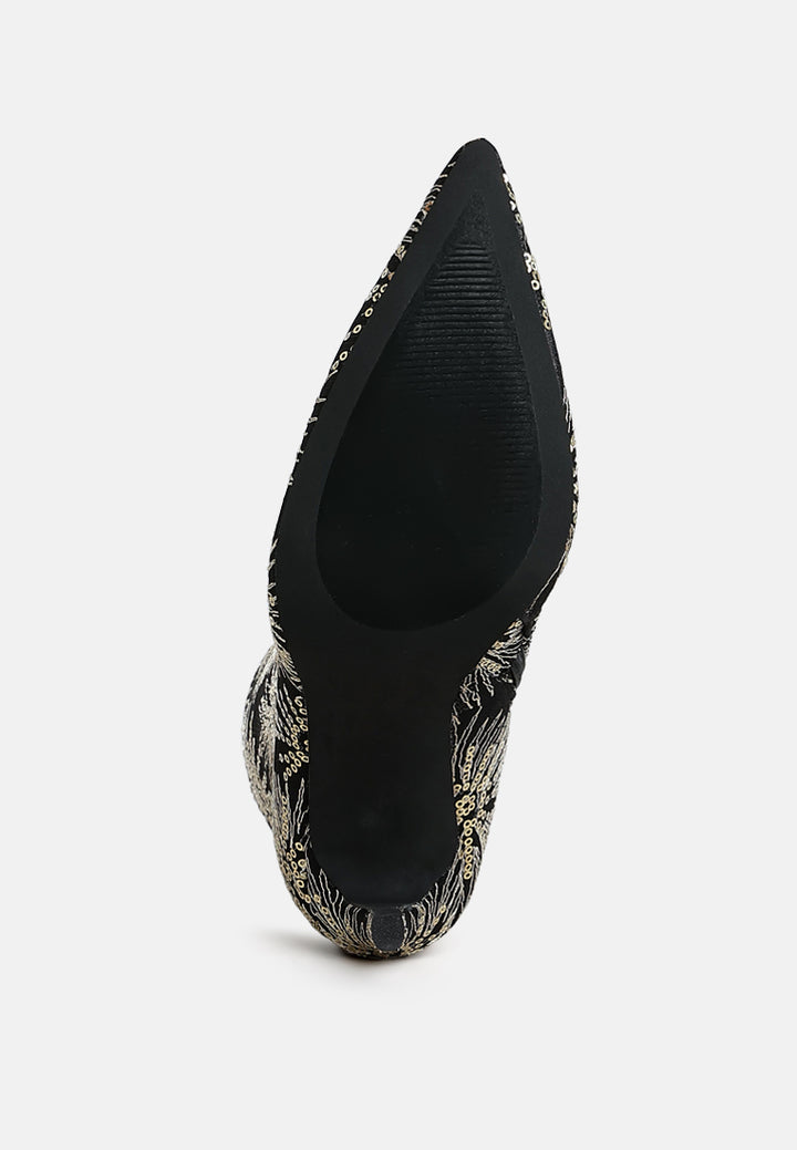 women sequin embellished stiletto boots#color_black