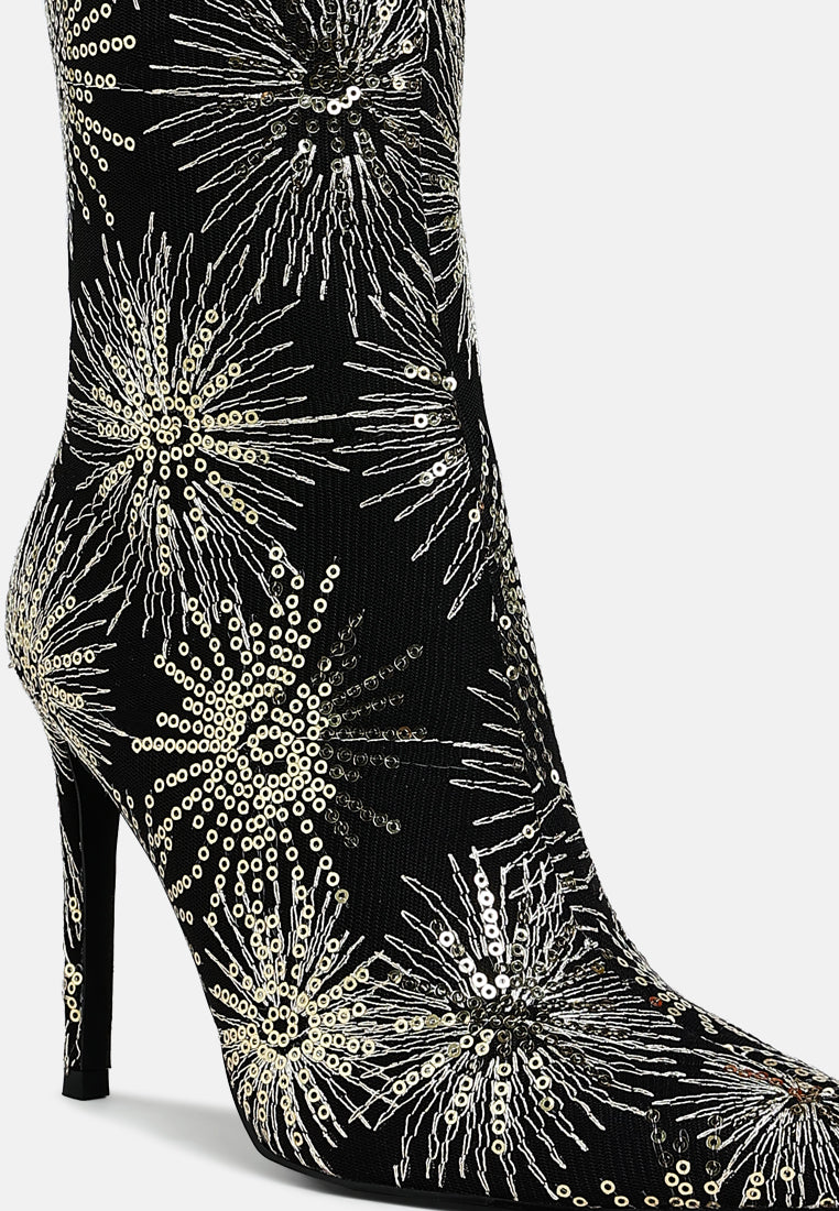 women sequin embellished stiletto boots#color_black