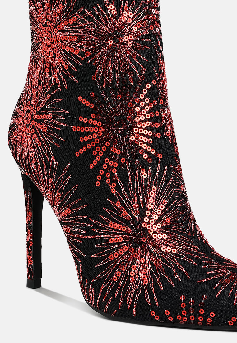 women sequin embellished stiletto boots#color_red