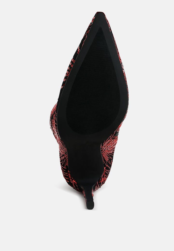 women sequin embellished stiletto boots#color_red
