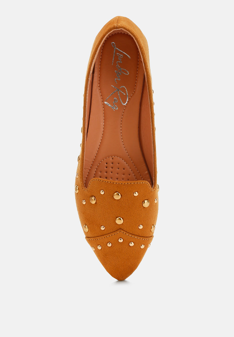 women stud emebllished ballet flats#color_tan