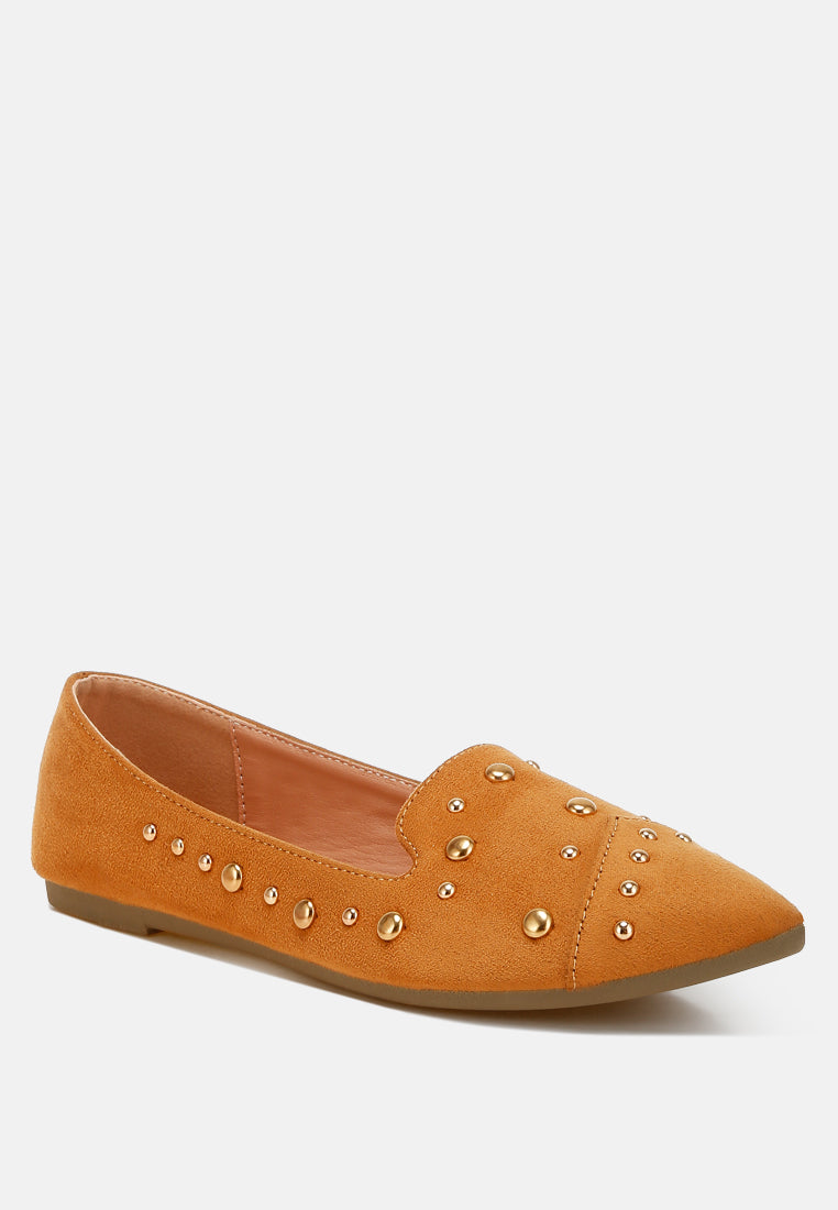 women stud emebllished ballet flats#color_tan