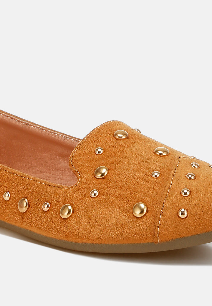 women stud emebllished ballet flats#color_tan