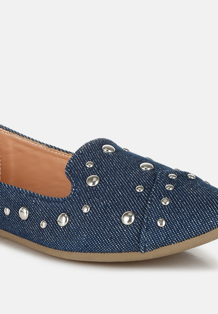 women stud emebllished ballet flats#color_denim