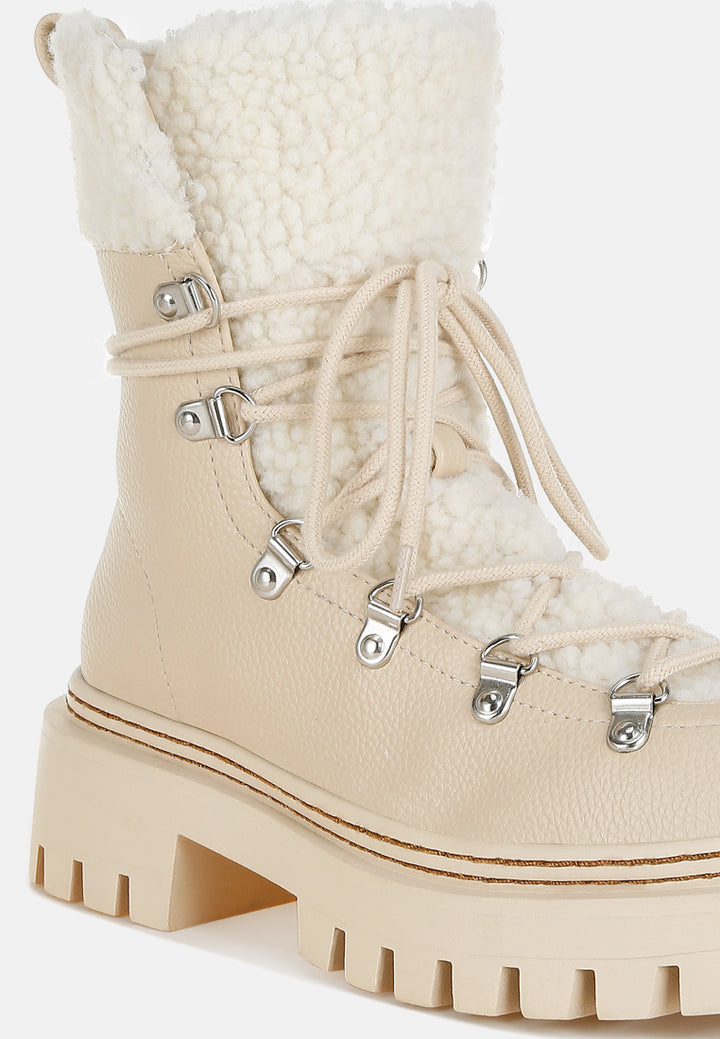 women fleece & faux leather boots#color_off-white