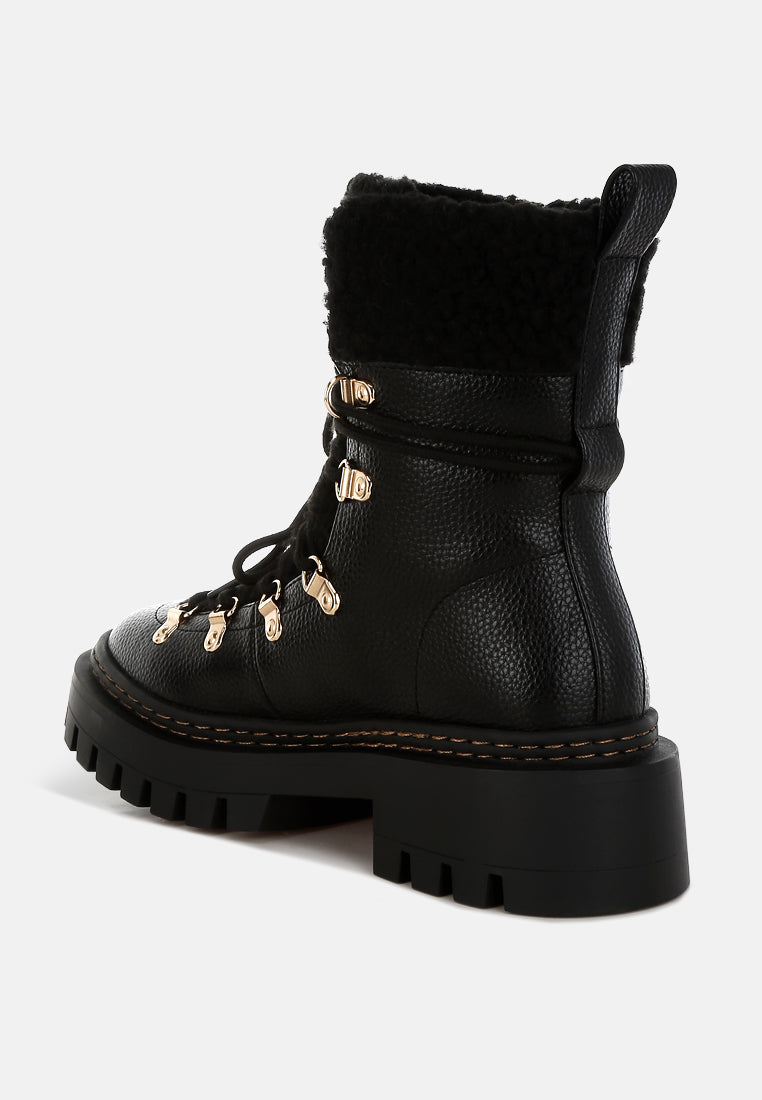 women fleece & faux leather boots#color_black