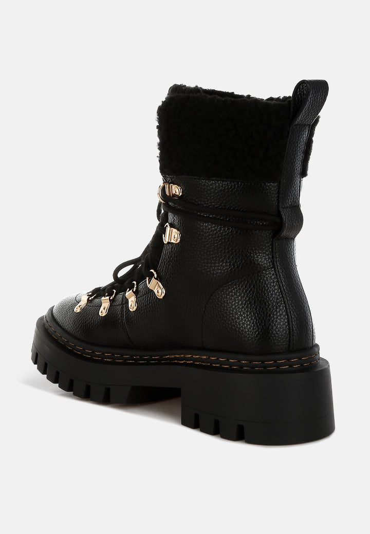 women fleece & faux leather boots#color_black