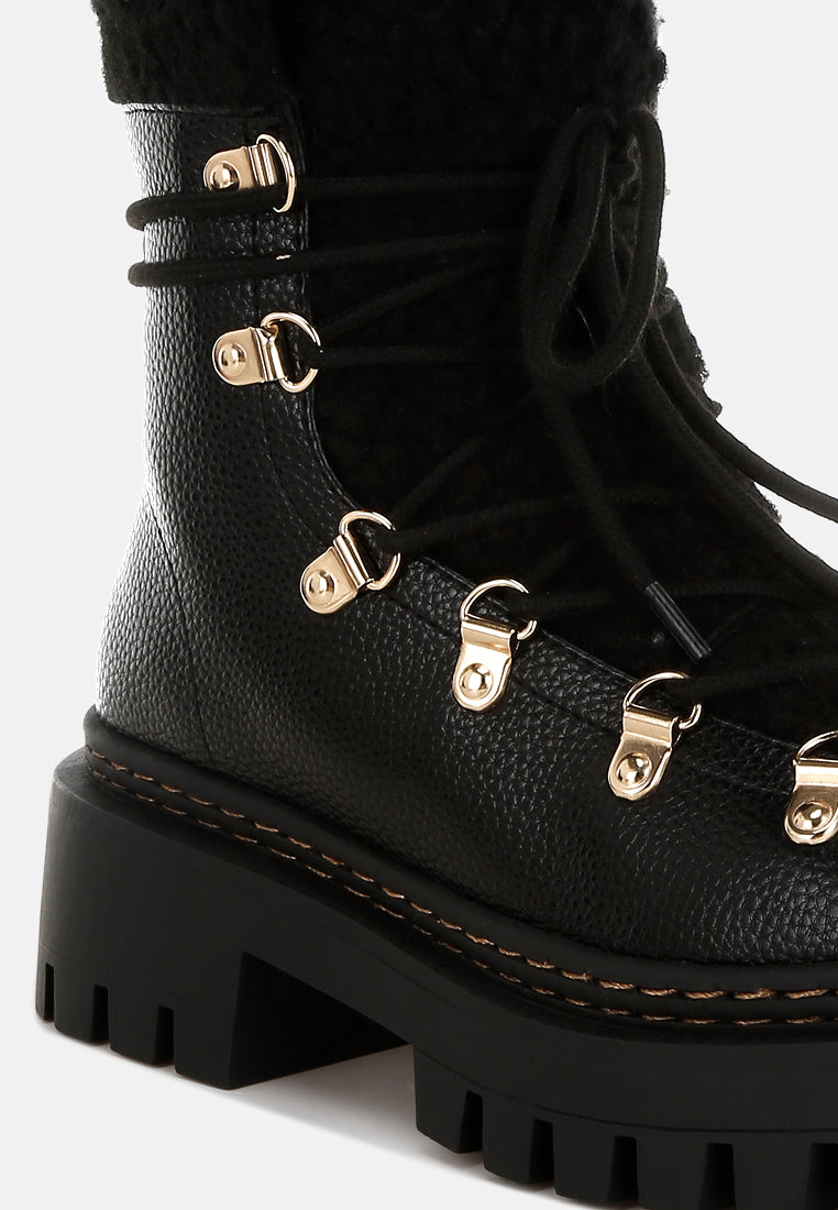 women fleece & faux leather boots#color_black