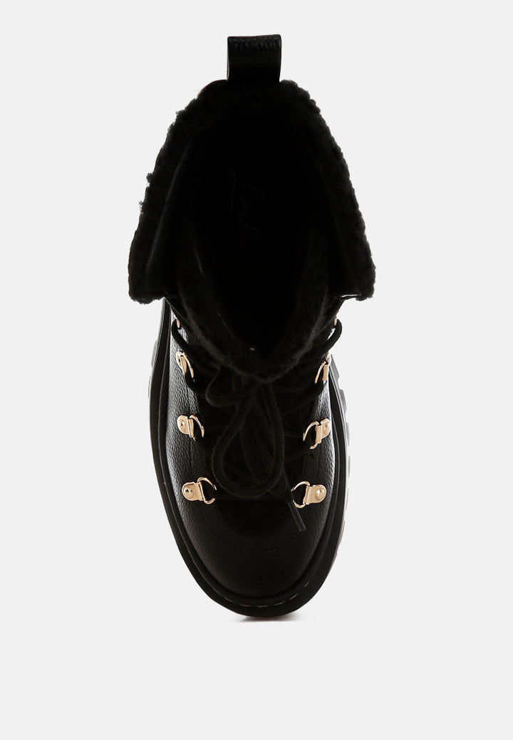 women fleece & faux leather boots#color_black