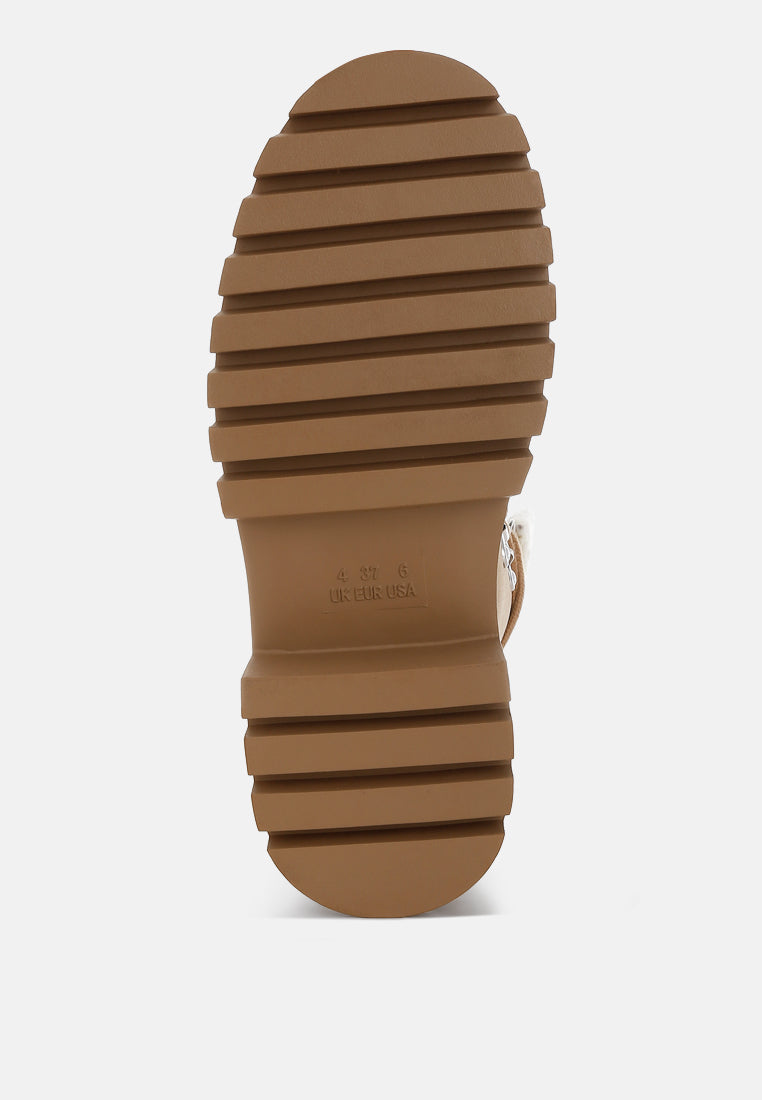 women fleece & faux leather boots#color_tan