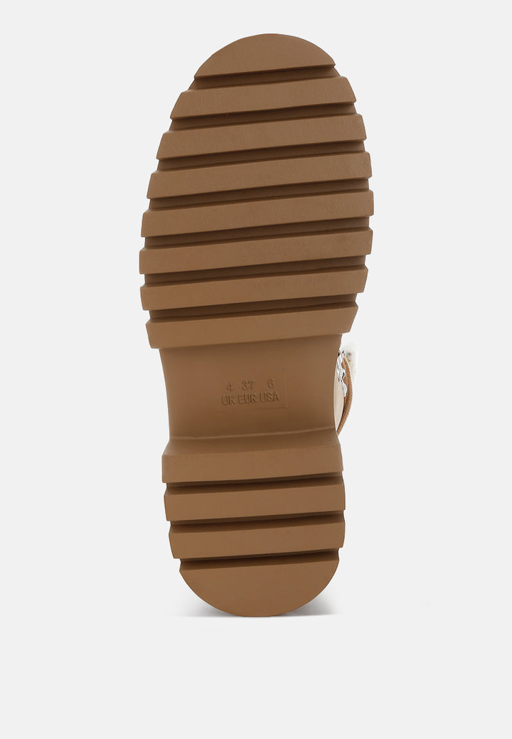 women fleece & faux leather boots#color_tan