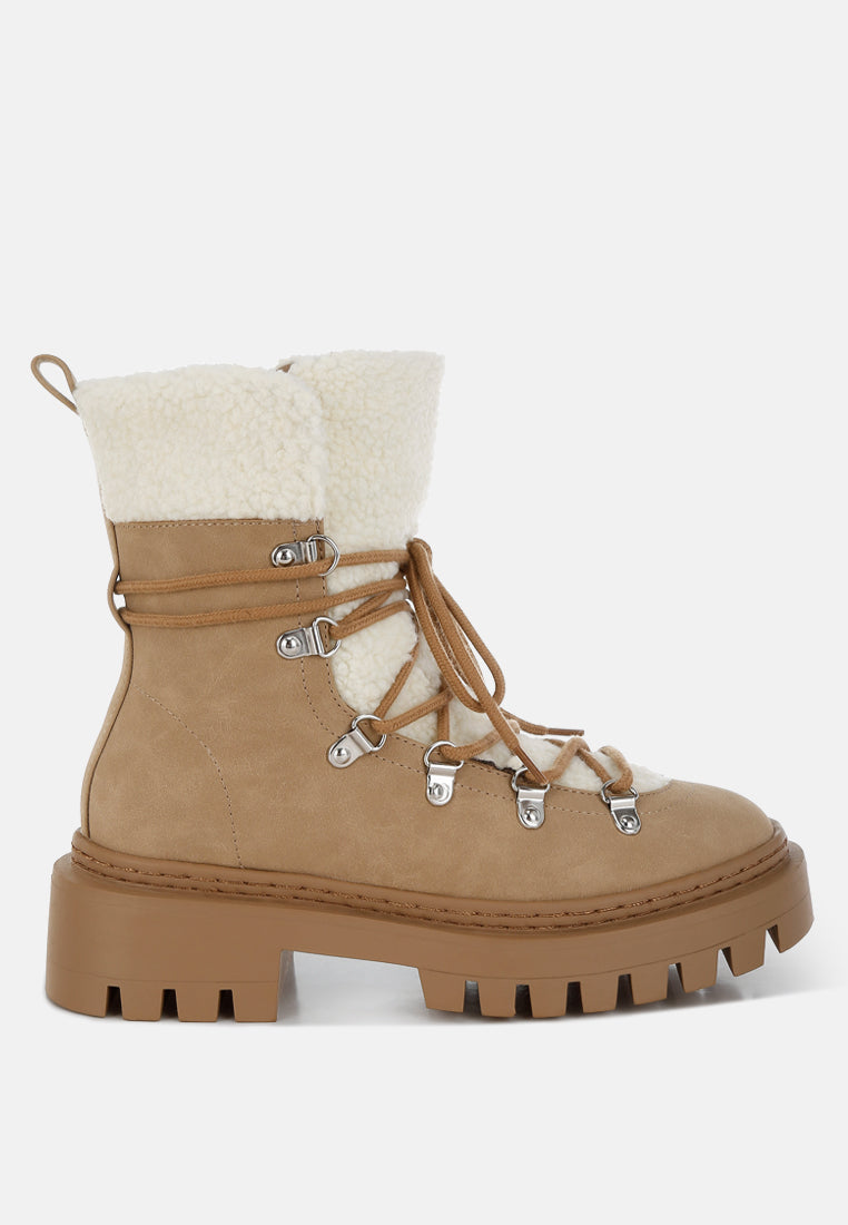 women fleece & faux leather boots#color_tan