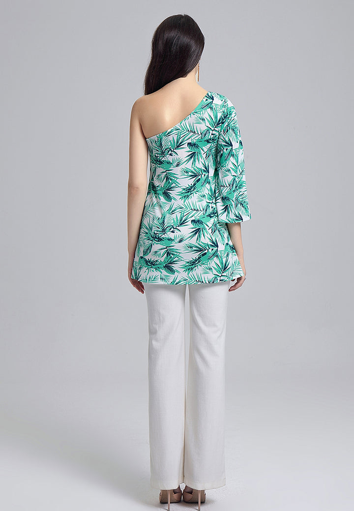 Women Botanical Printed Off-Shoulder Tunic Top
