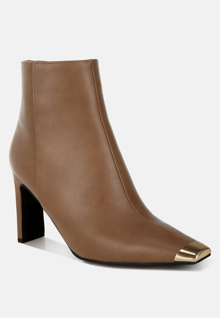 metallic cap toe faux leather boots#colour_brown