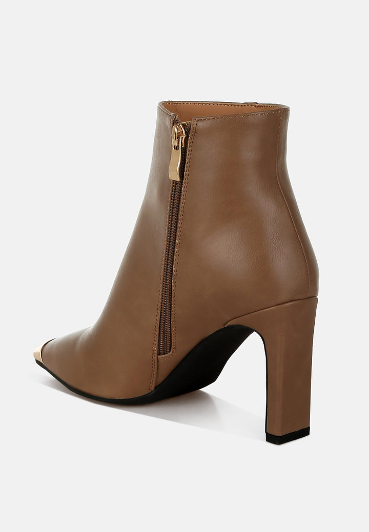 metallic cap toe faux leather boots#colour_brown