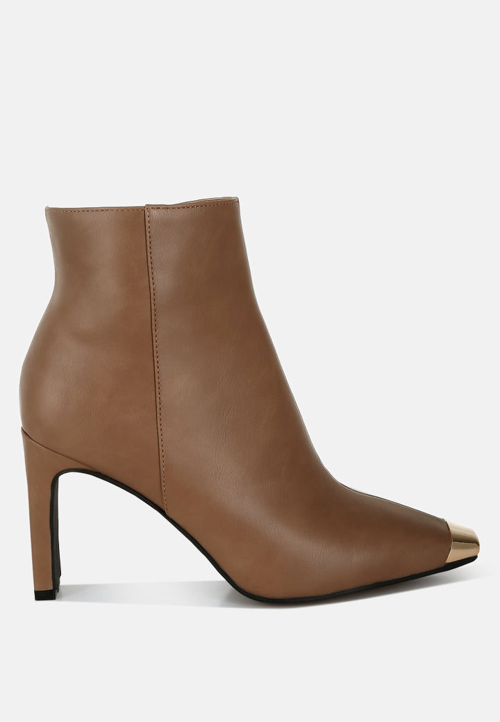 metallic cap toe faux leather boots#colour_brown