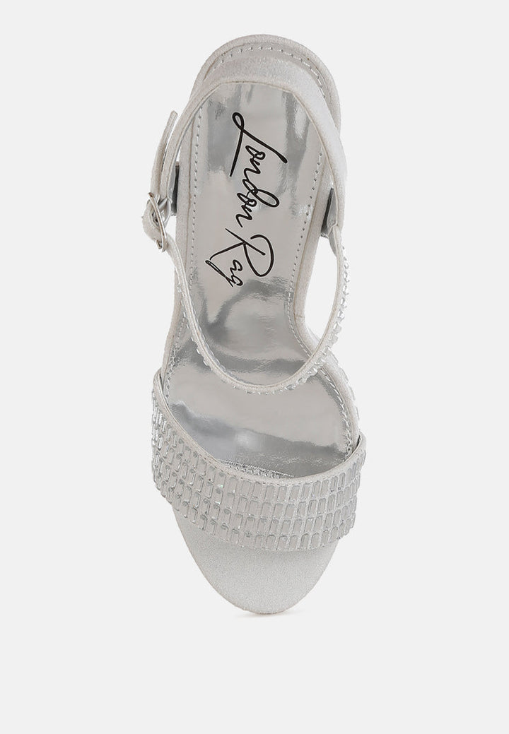 rhinestones embellished high block heels#color_silver