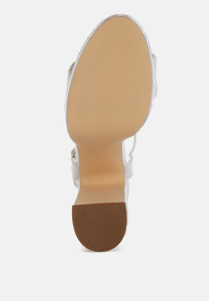 rhinestones embellished high block heels#color_silver