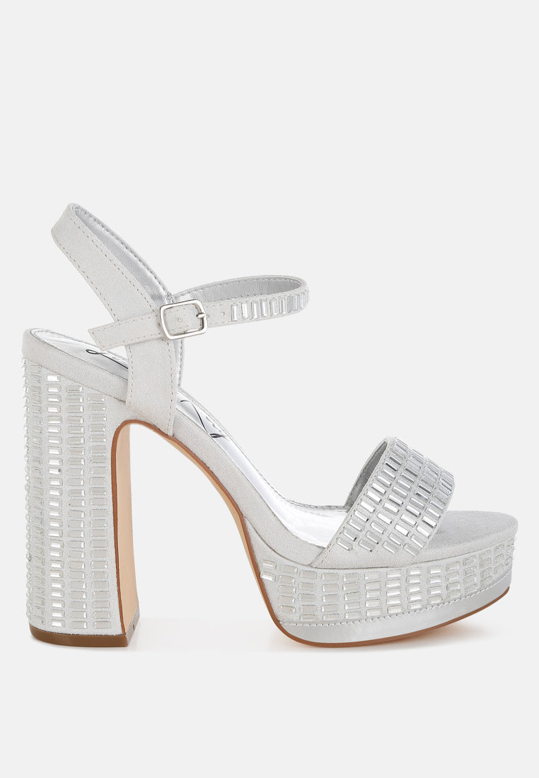 rhinestones embellished high block heels#color_silver