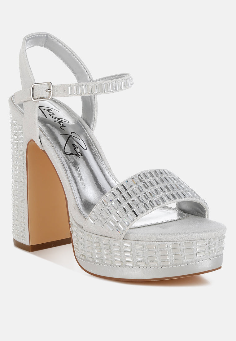 rhinestones embellished high block heels#color_silver