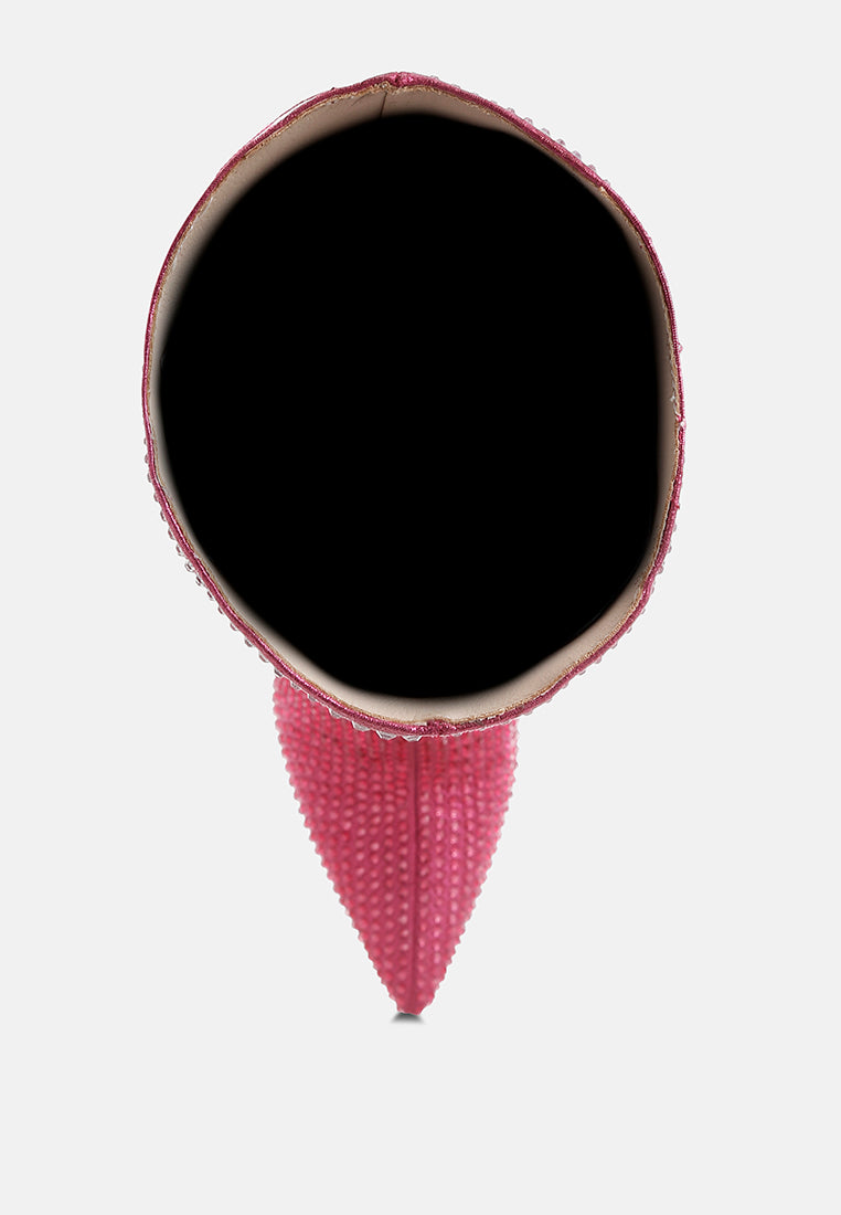 women shiny rhinestone studded calf boots#color_pink