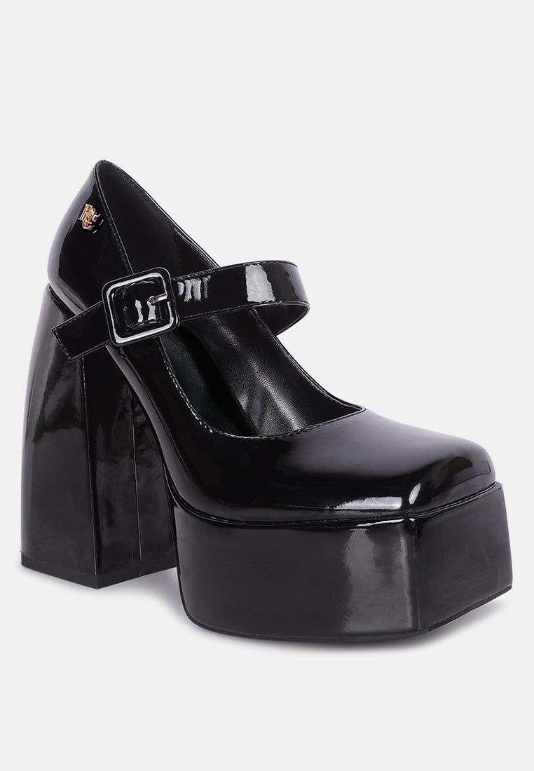 women high platform heel mary jane sandals#color_black