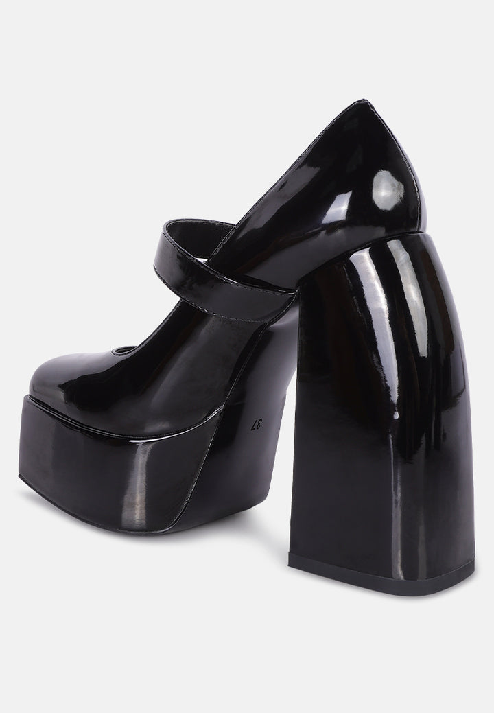 women high platform heel mary jane sandals#color_black