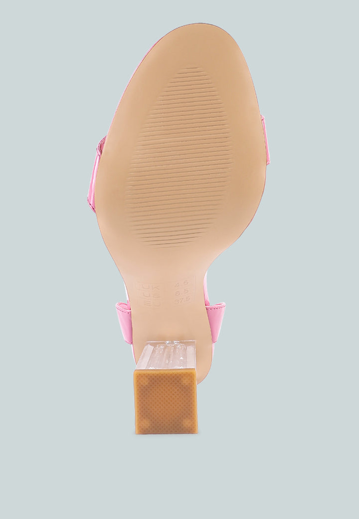 women clear high heeled block sandals#color_pink
