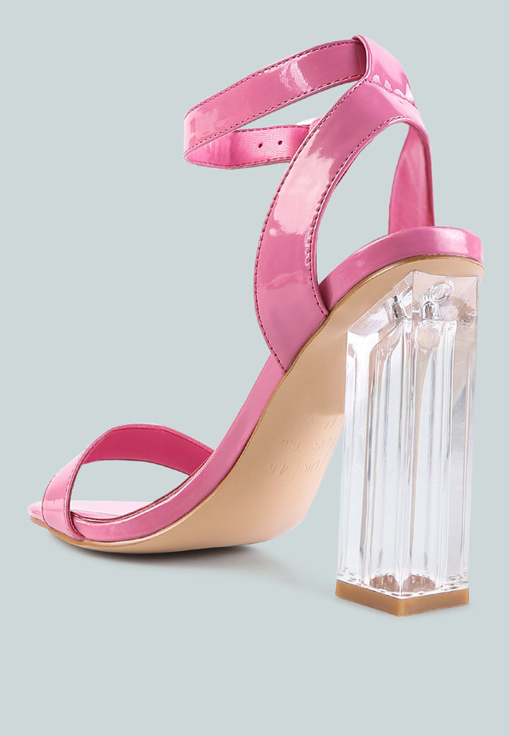 women clear high heeled block sandals#color_pink