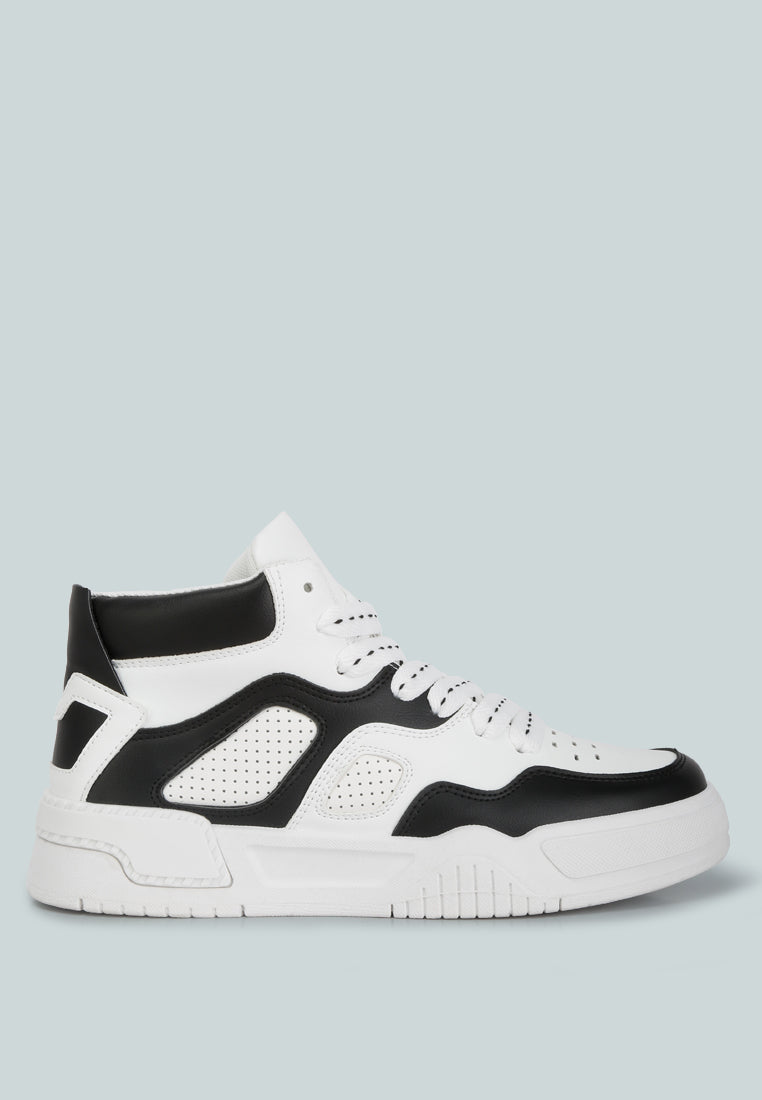 men's panelling detail ankle length sneakers#color_black-white
