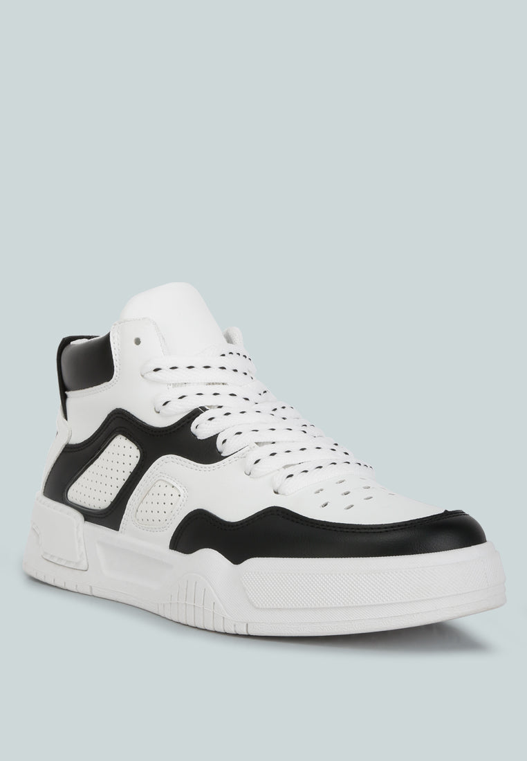 men's panelling detail ankle length sneakers#color_black-white