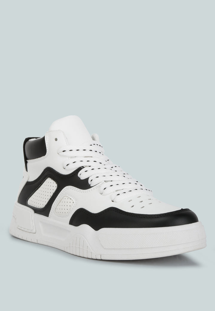 men's panelling detail ankle length sneakers#color_black-white