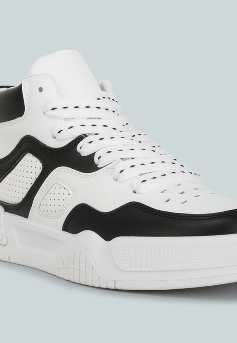 men's panelling detail ankle length sneakers#color_black-white