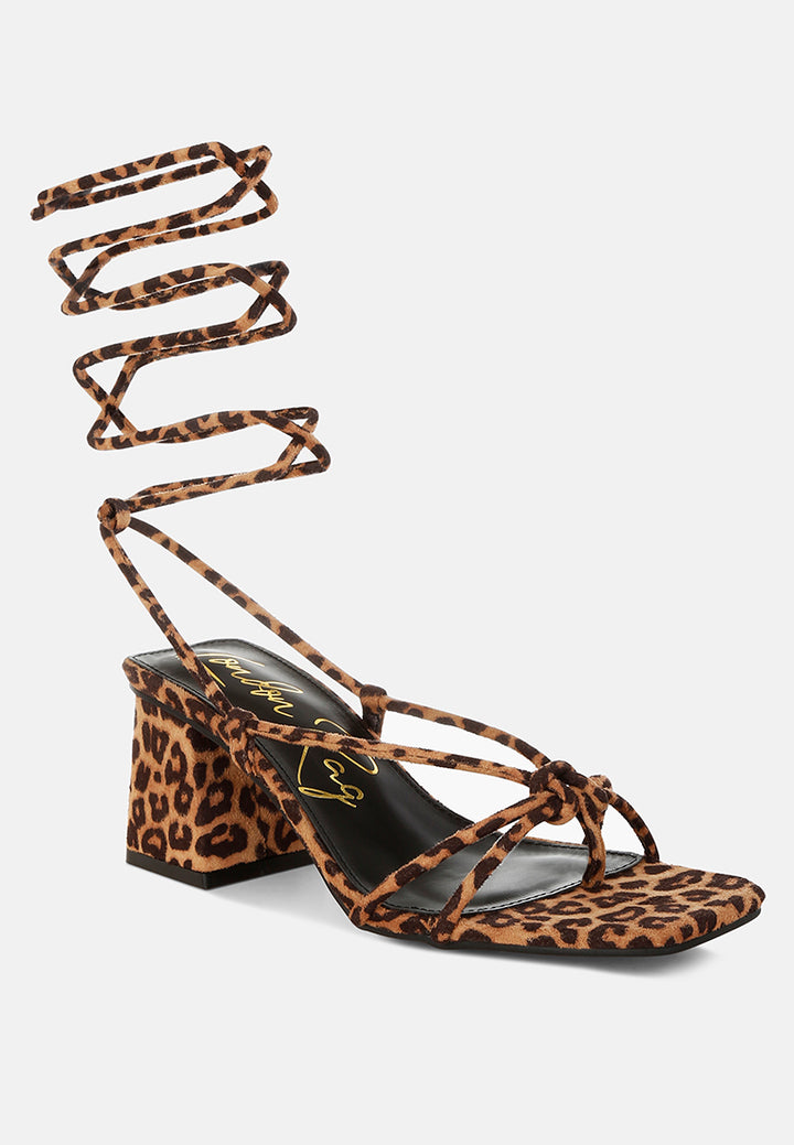 Women Leopard Print Square Toe Heels