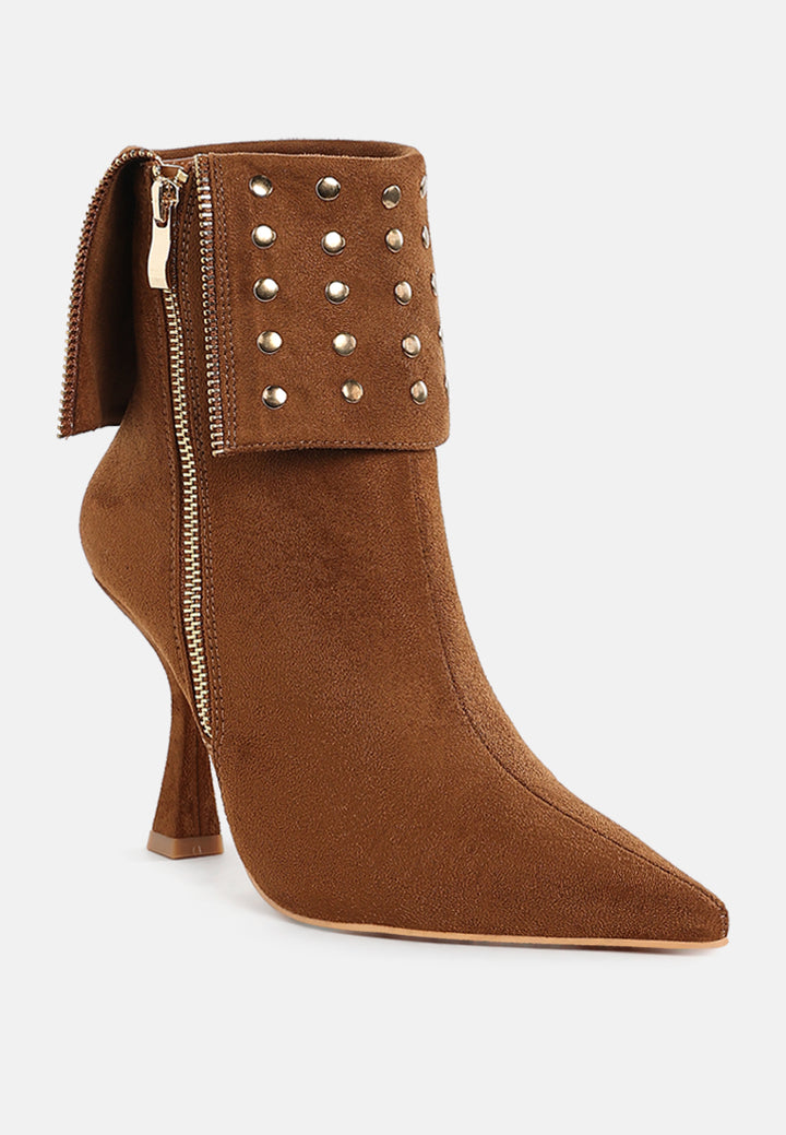 Women Stud Embellished Foldover Boots